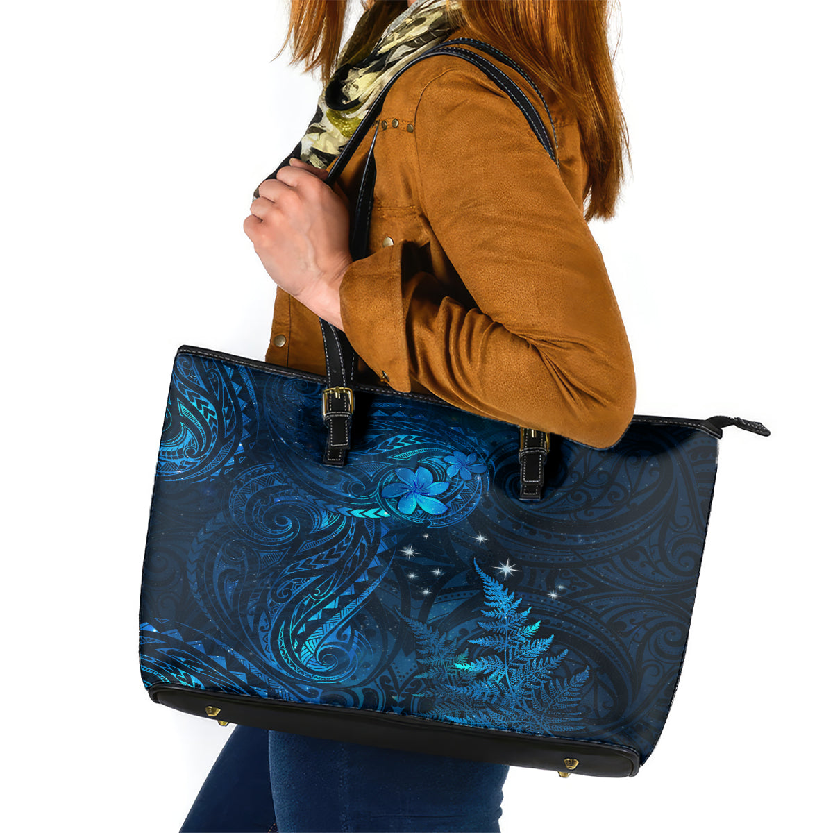 New Zealand Matariki Leather Tote Bag Maori New Year LT05 Blue - Polynesian Pride