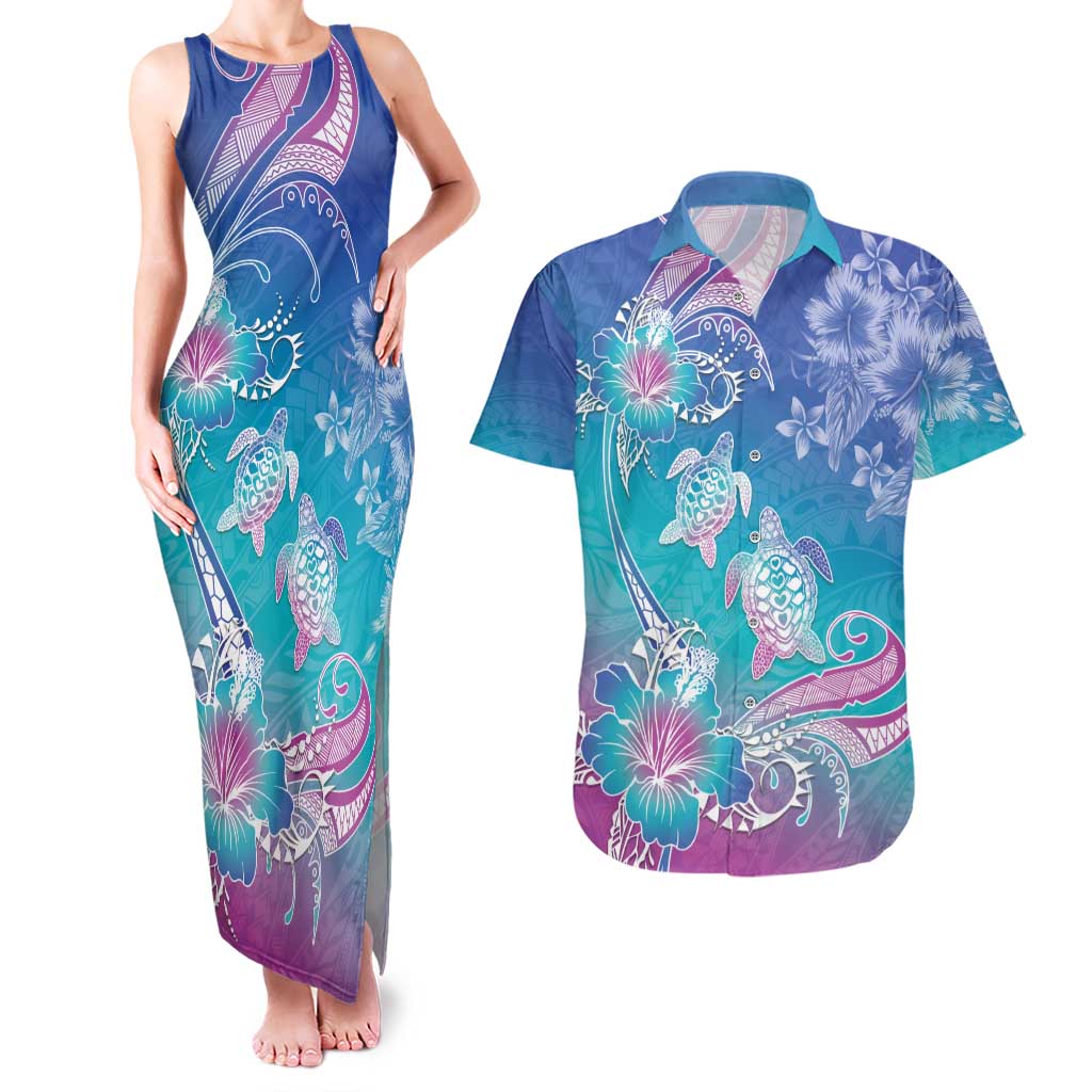 Polynesia Sea Turtle Couple Couples Matching Tank Maxi Dress and Hawaiian Shirt Love Is Life
