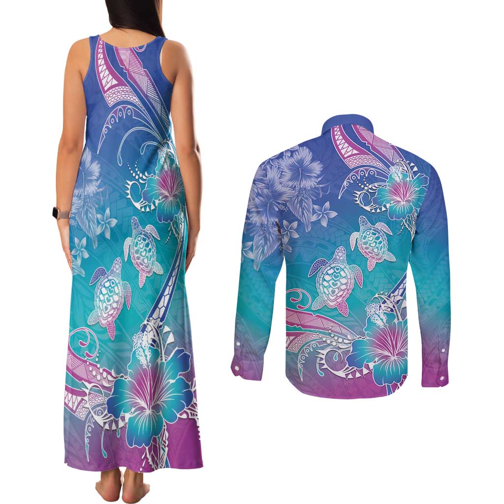 Polynesia Sea Turtle Couple Couples Matching Tank Maxi Dress and Long Sleeve Button Shirt Love Is Life