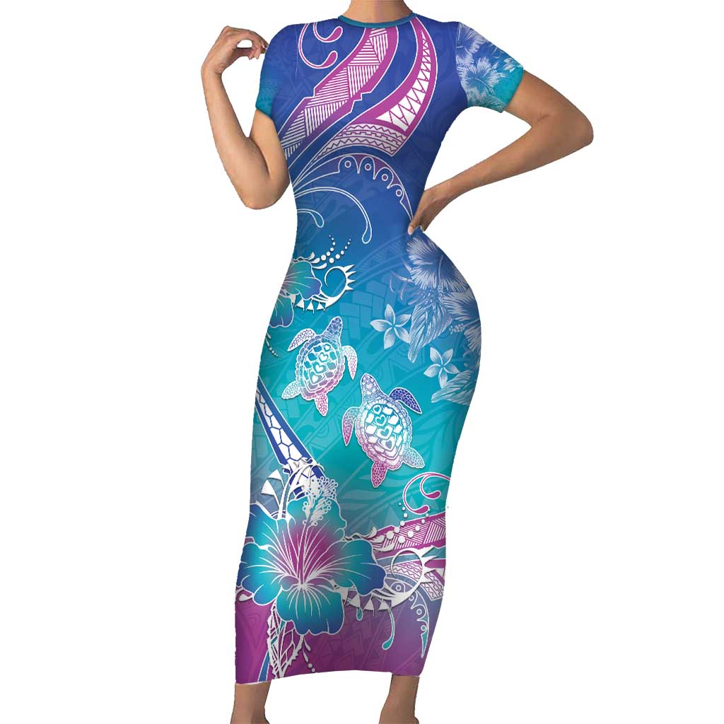 Polynesia Sea Turtle Couple Short Sleeve Bodycon Dress Love Is Life