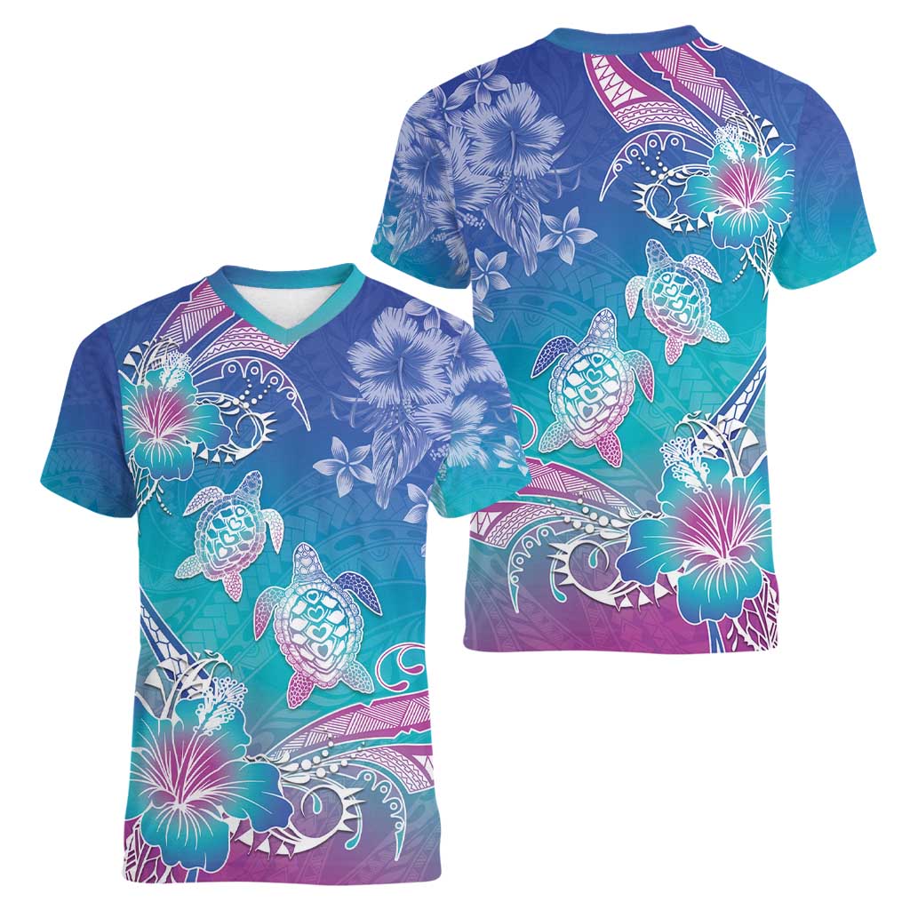 Polynesia Sea Turtle Couple Women V-Neck T-Shirt Love Is Life