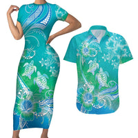 Polynesia Sea Turtle Couple Couples Matching Short Sleeve Bodycon Dress and Hawaiian Shirt I Am Turtley In Love With You