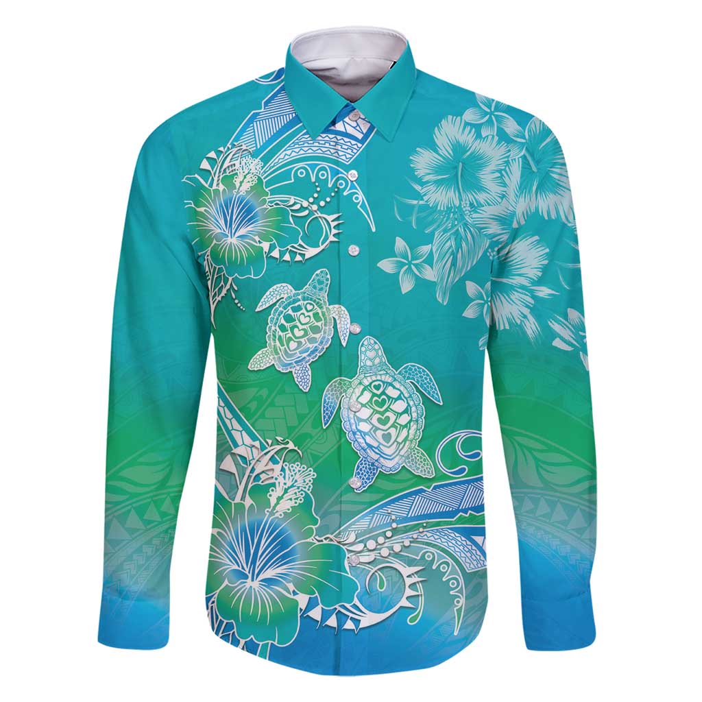 Polynesia Sea Turtle Couple Family Matching Long Sleeve Bodycon Dress and Hawaiian Shirt I Am Turtley In Love With You