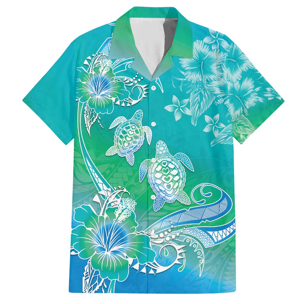 Polynesia Sea Turtle Couple Family Matching Off Shoulder Maxi Dress and Hawaiian Shirt I Am Turtley In Love With You