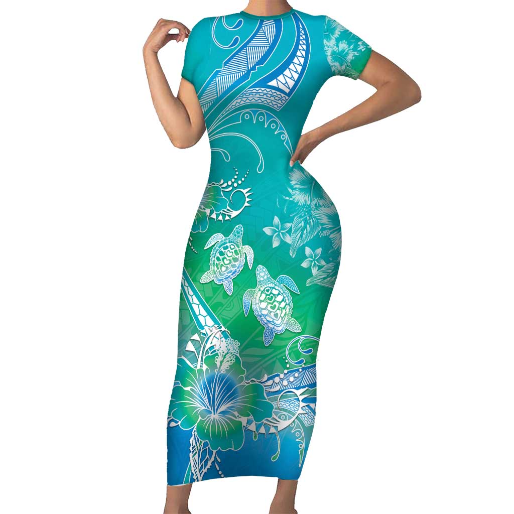 Polynesia Sea Turtle Couple Short Sleeve Bodycon Dress I Am Turtley In Love With You