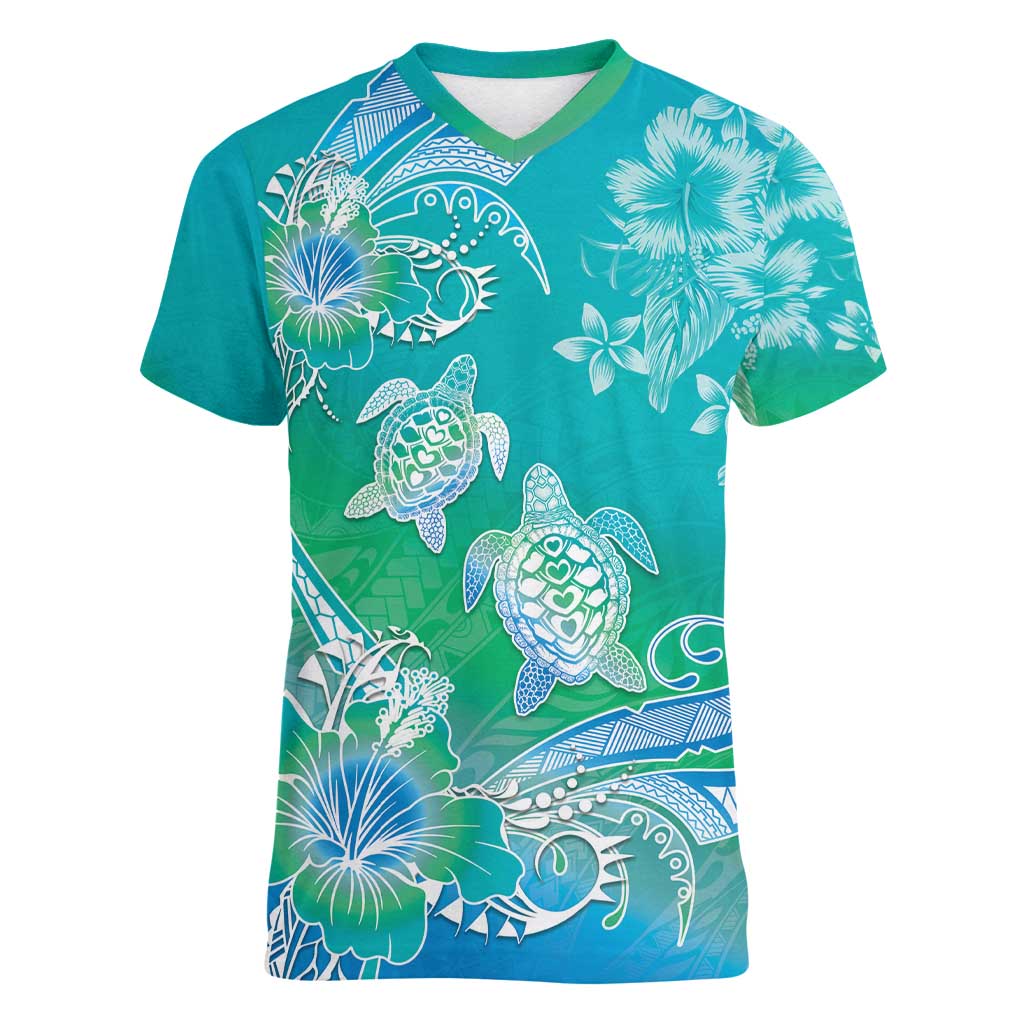 Polynesia Sea Turtle Couple Women V-Neck T-Shirt I Am Turtley In Love With You