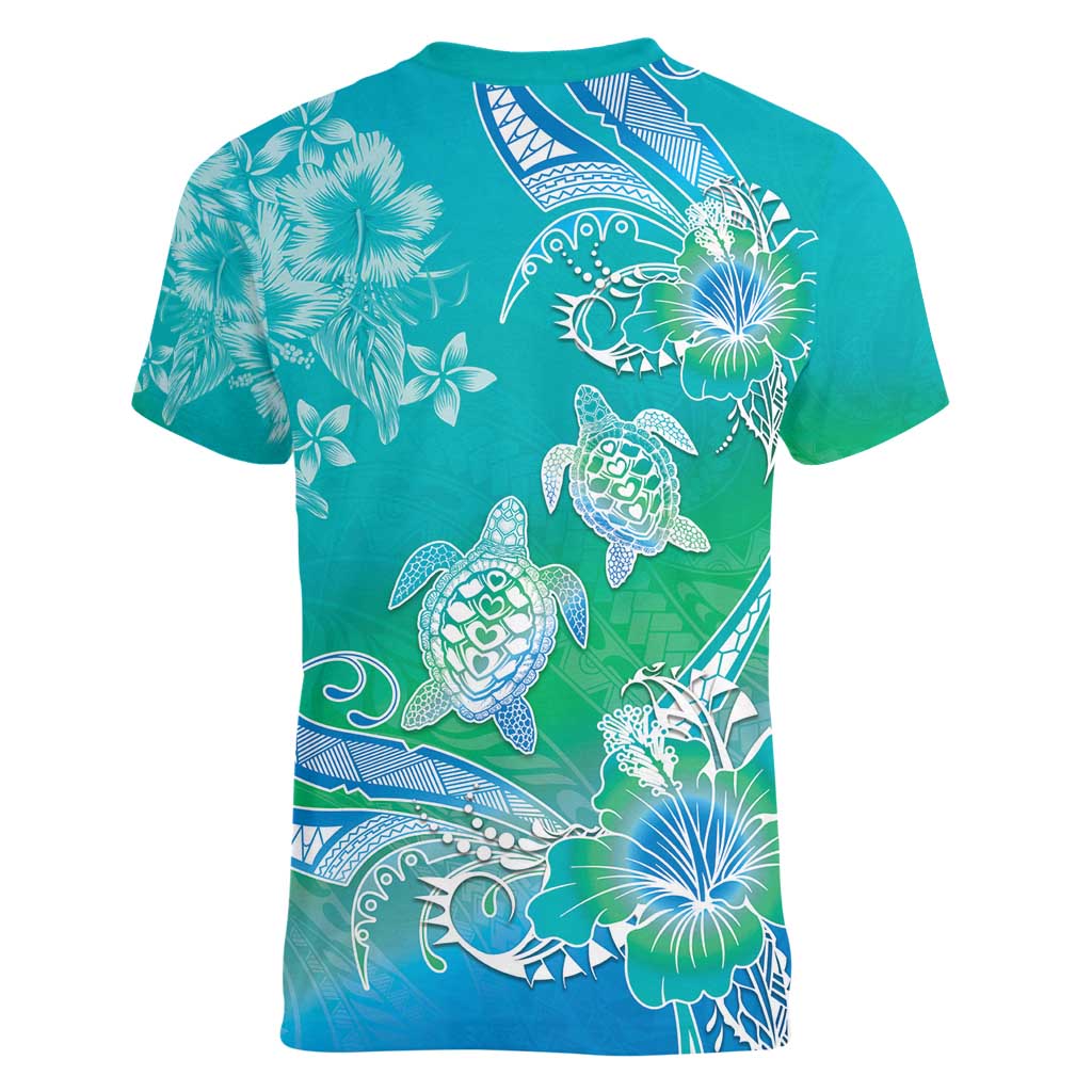 Polynesia Sea Turtle Couple Women V-Neck T-Shirt I Am Turtley In Love With You