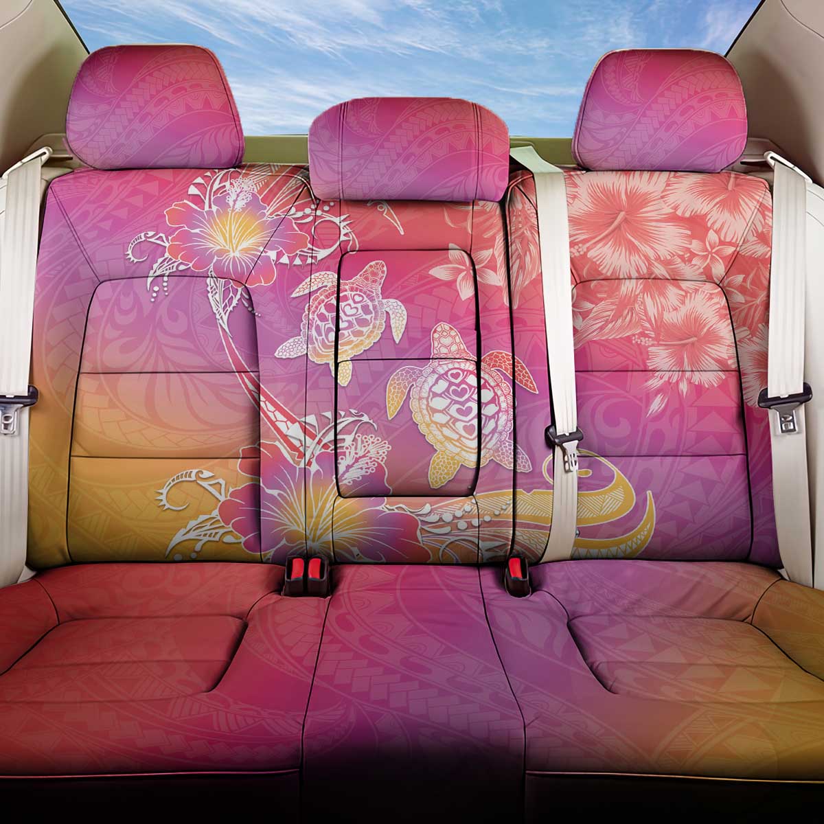 Polynesia Sea Turtle Couple Back Car Seat Cover One Soul One Love