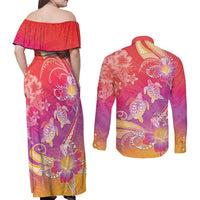 Polynesia Sea Turtle Couple Couples Matching Off Shoulder Maxi Dress and Long Sleeve Button Shirt One Soul One Love