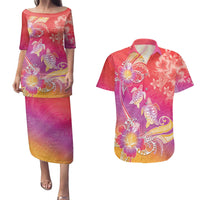 Polynesia Sea Turtle Couple Couples Matching Puletasi and Hawaiian Shirt One Soul One Love