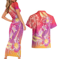 Polynesia Sea Turtle Couple Couples Matching Short Sleeve Bodycon Dress and Hawaiian Shirt One Soul One Love