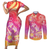 Polynesia Sea Turtle Couple Couples Matching Short Sleeve Bodycon Dress and Long Sleeve Button Shirt One Soul One Love