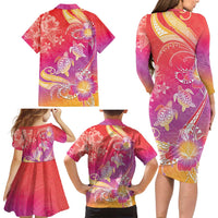 Polynesia Sea Turtle Couple Family Matching Long Sleeve Bodycon Dress and Hawaiian Shirt One Soul One Love