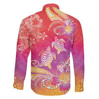 Polynesia Sea Turtle Couple Family Matching Off The Shoulder Long Sleeve Dress and Hawaiian Shirt One Soul One Love