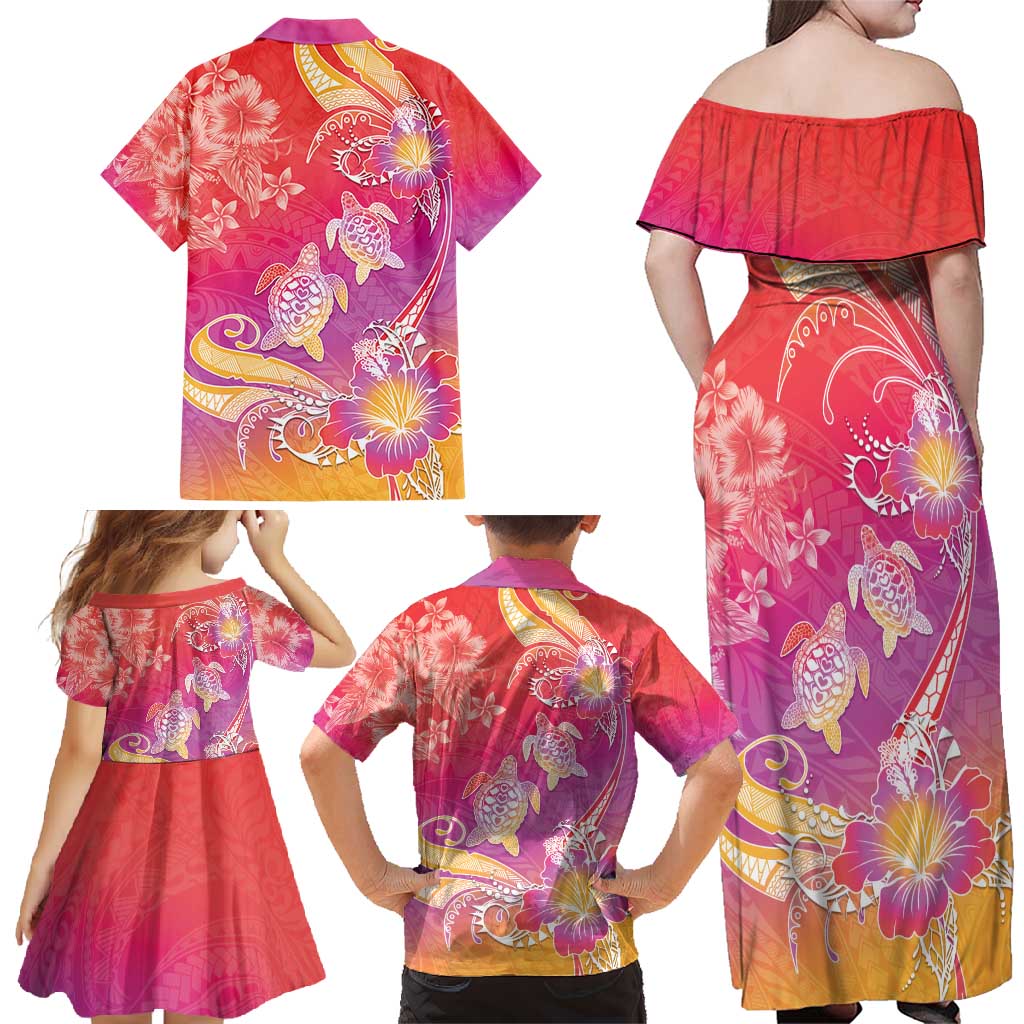 Polynesia Sea Turtle Couple Family Matching Off Shoulder Maxi Dress and Hawaiian Shirt One Soul One Love