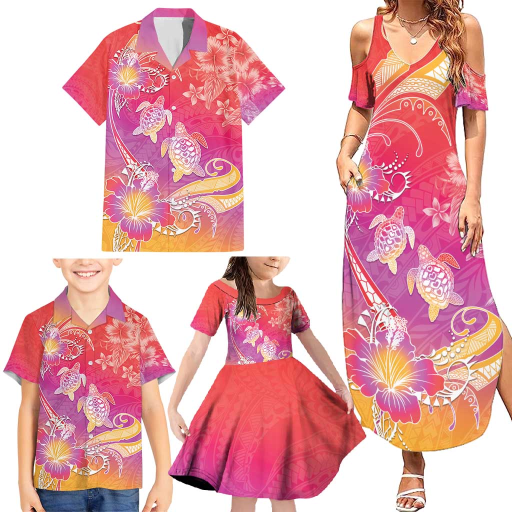 Polynesia Sea Turtle Couple Family Matching Summer Maxi Dress and Hawaiian Shirt One Soul One Love
