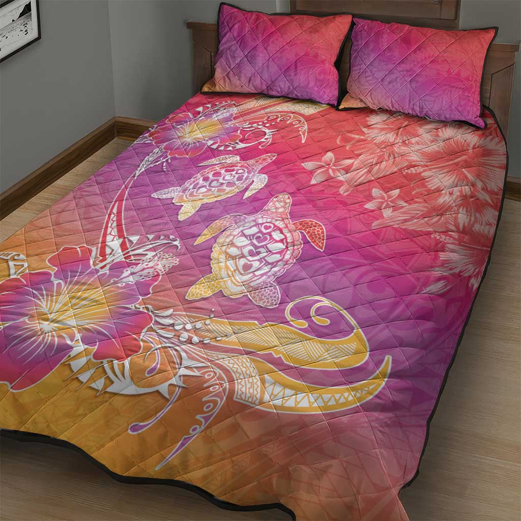 Polynesia Sea Turtle Couple Quilt Bed Set One Soul One Love