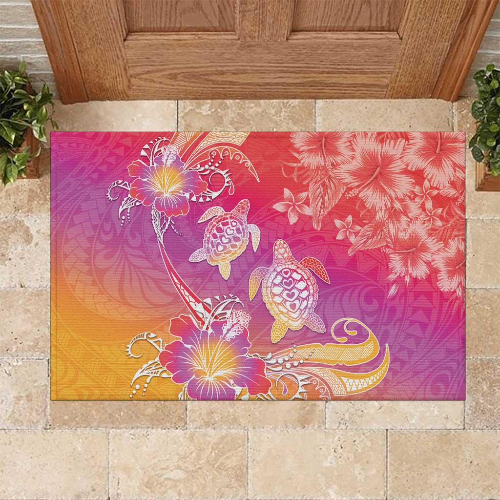 Polynesia Sea Turtle Couple Rubber Doormat One Soul One Love