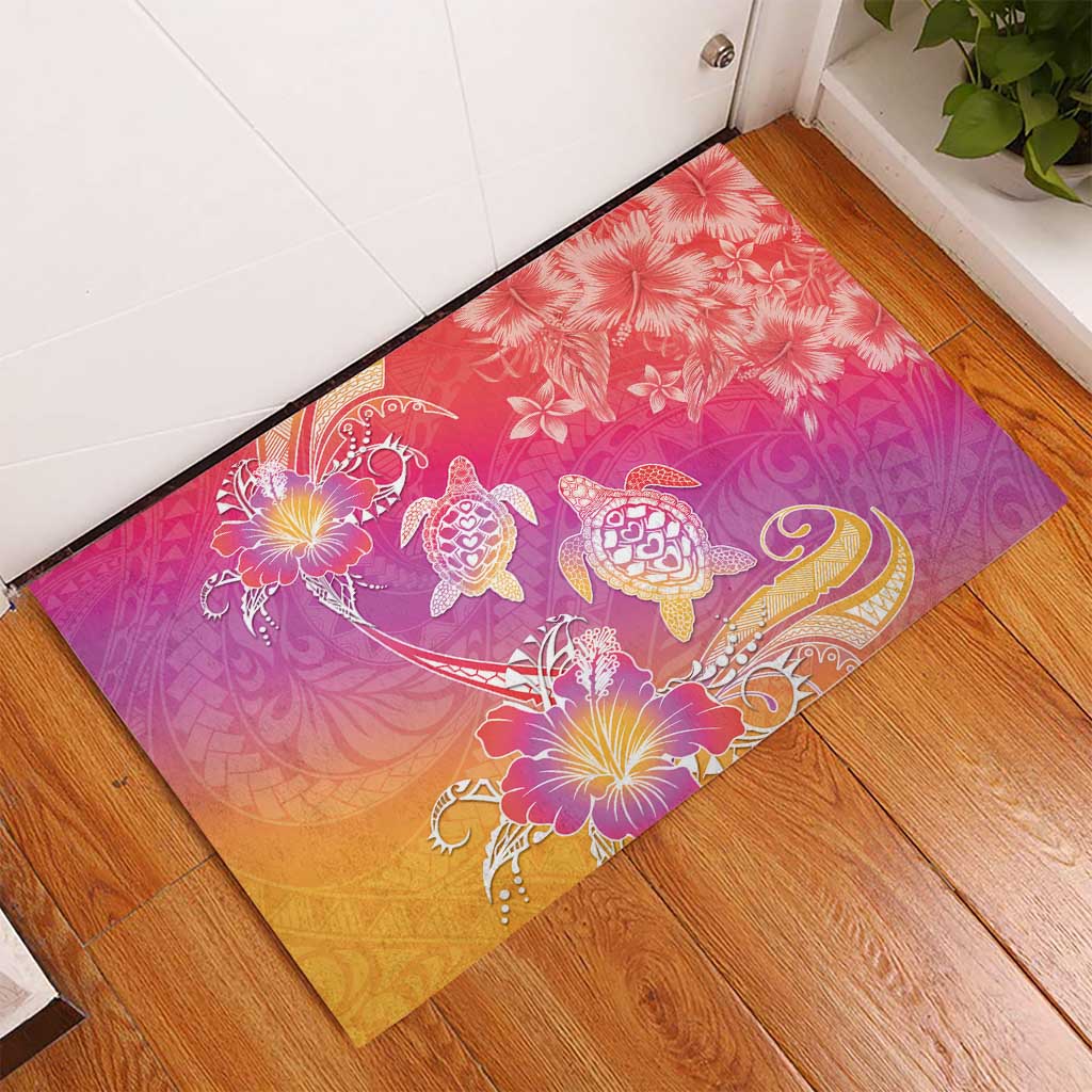 Polynesia Sea Turtle Couple Rubber Doormat One Soul One Love