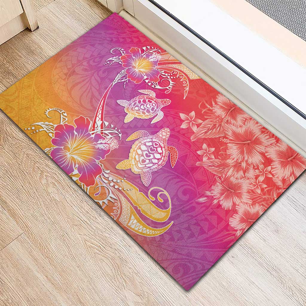 Polynesia Sea Turtle Couple Rubber Doormat One Soul One Love