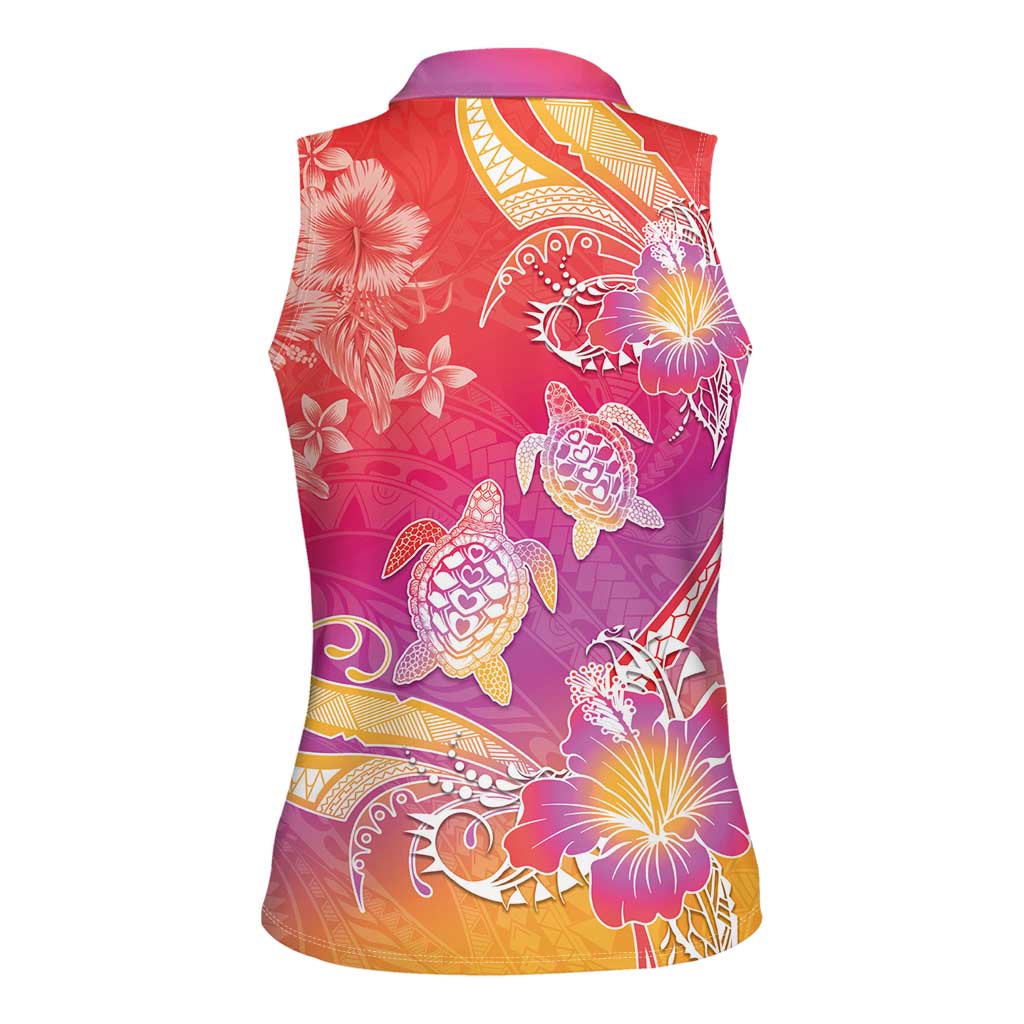 Polynesia Sea Turtle Couple Women Sleeveless Polo Shirt One Soul One Love