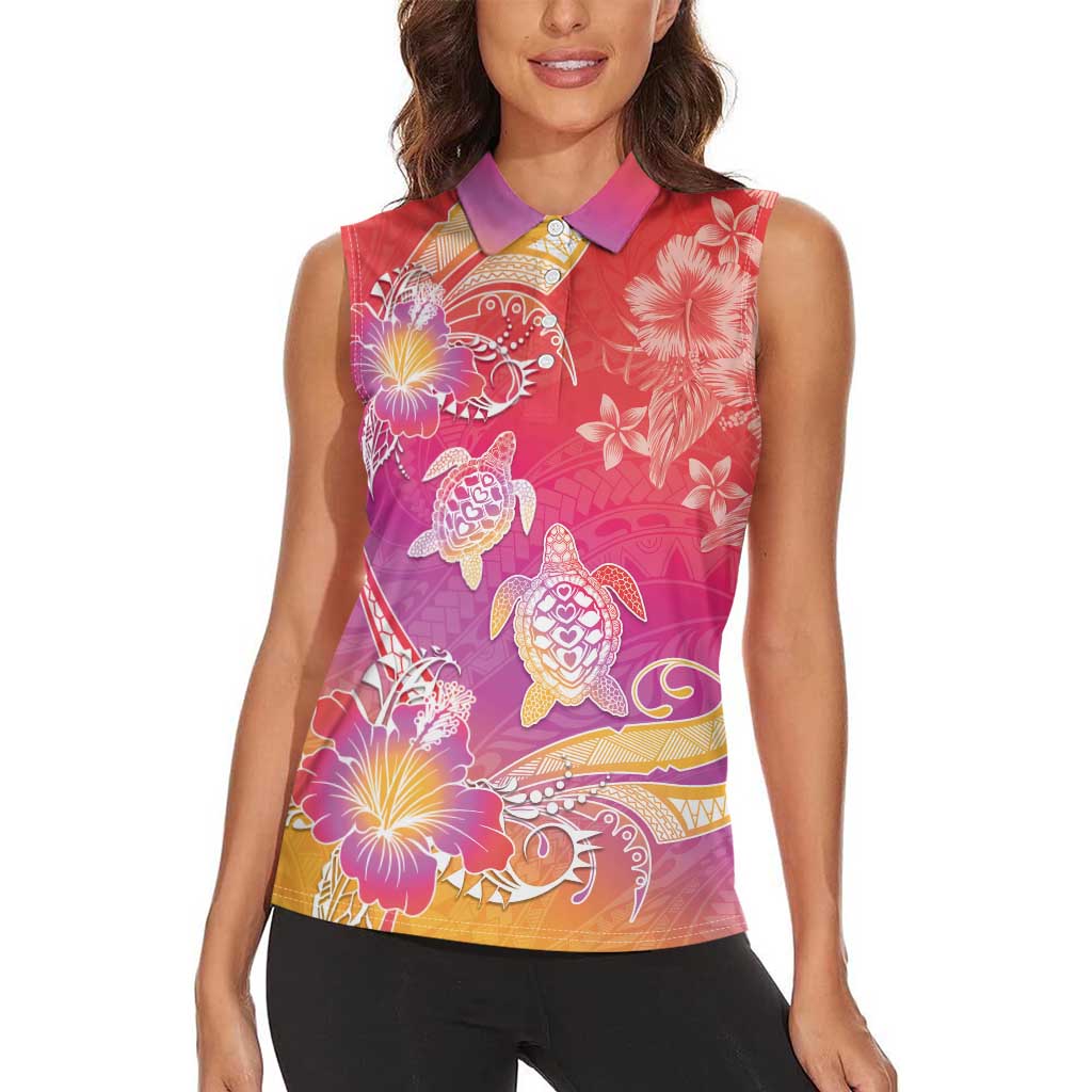Polynesia Sea Turtle Couple Women Sleeveless Polo Shirt One Soul One Love
