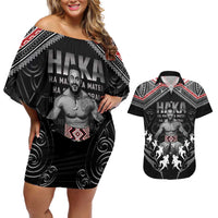 New Zealand Aotearoa Couples Matching Off Shoulder Short Dress and Hawaiian Shirt Traditional Kapa Haka