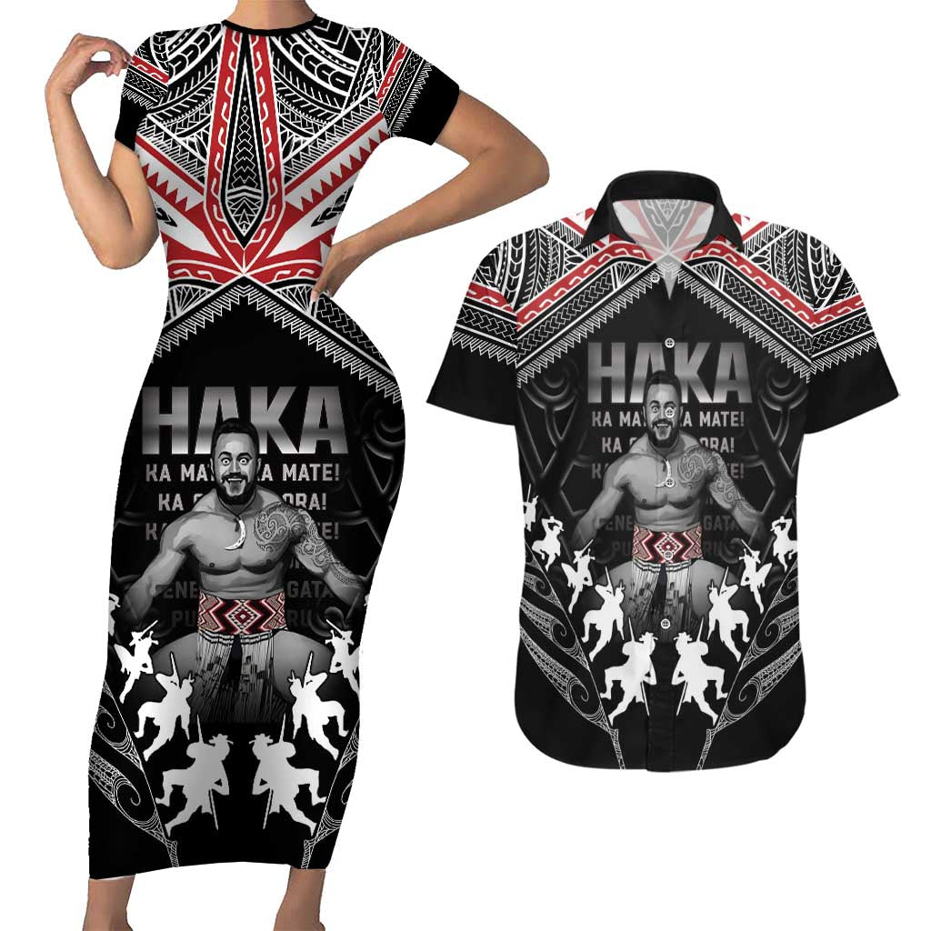 New Zealand Aotearoa Couples Matching Short Sleeve Bodycon Dress and Hawaiian Shirt Traditional Kapa Haka