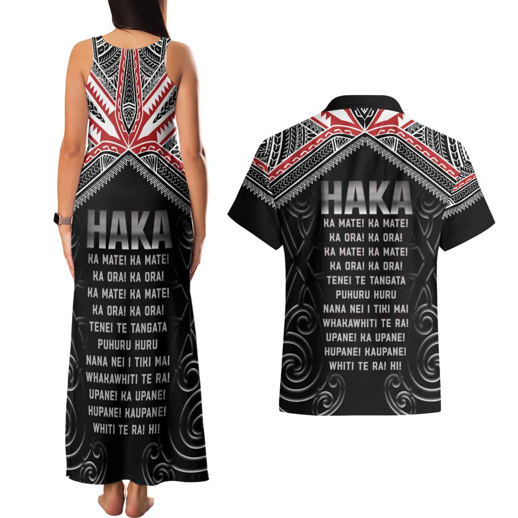 New Zealand Aotearoa Couples Matching Tank Maxi Dress and Hawaiian Shirt Traditional Kapa Haka