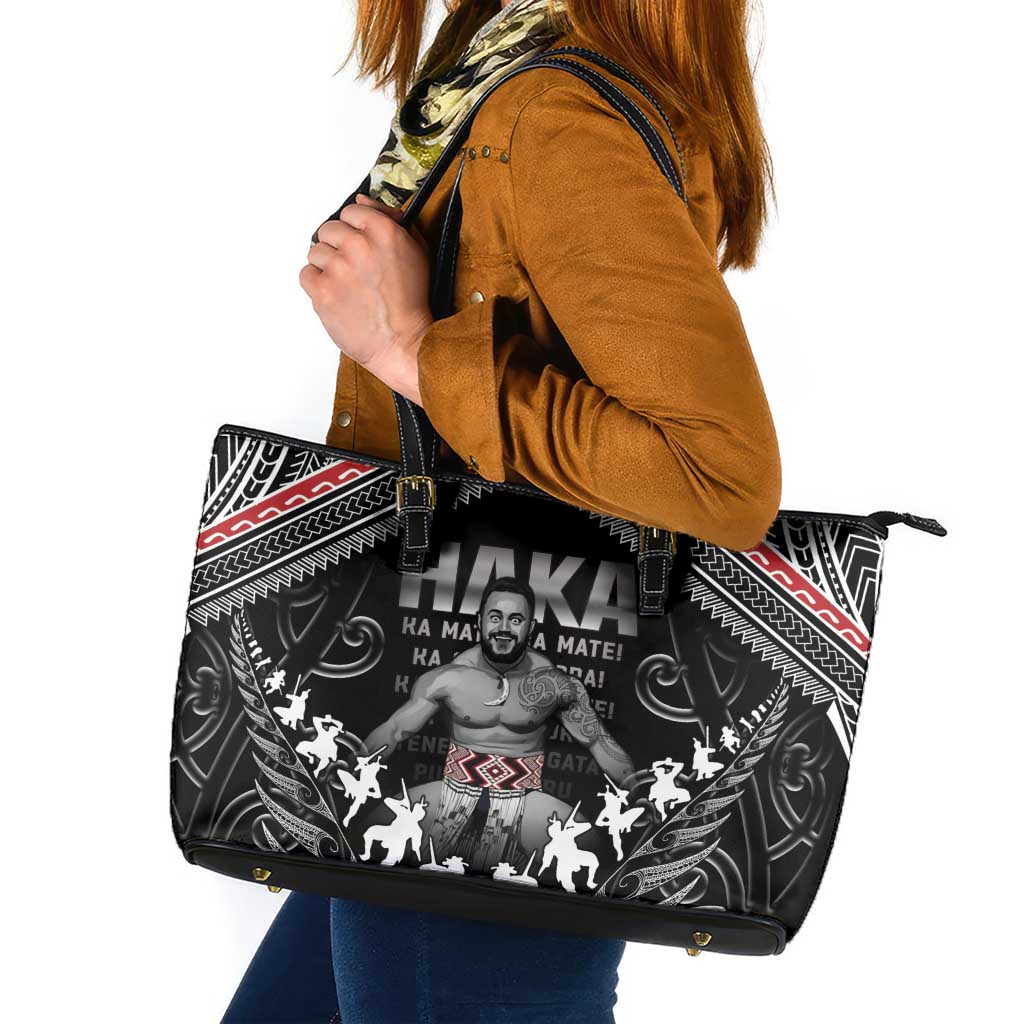 New Zealand Aotearoa Leather Tote Bag Traditional Kapa Haka