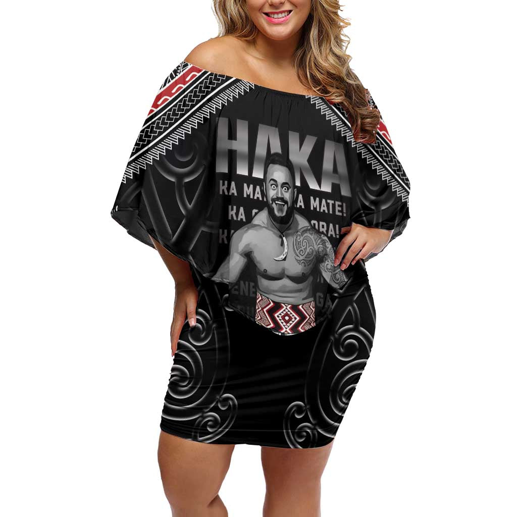 New Zealand Aotearoa Off Shoulder Short Dress Traditional Kapa Haka