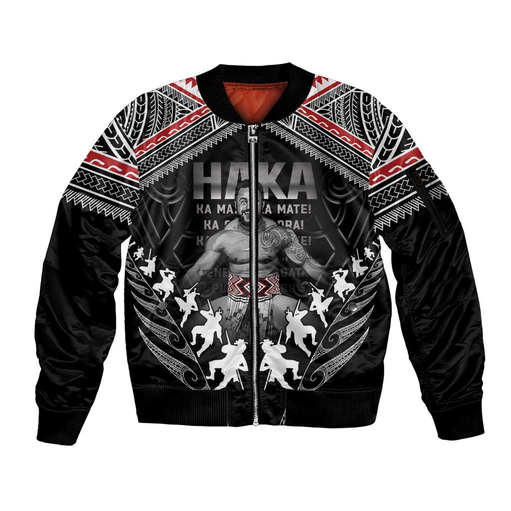 New Zealand Aotearoa Sleeve Zip Bomber Jacket Traditional Kapa Haka LT05 Unisex Black - Polynesian Pride