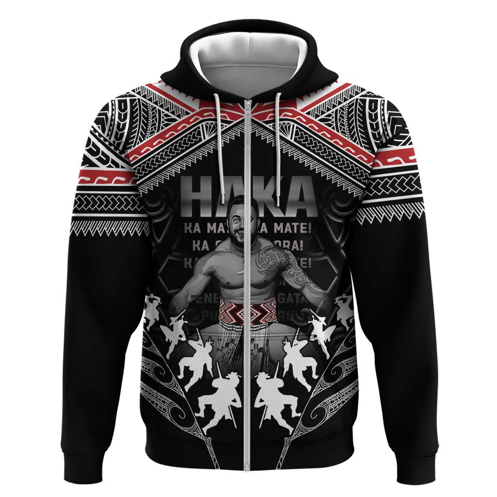 New Zealand Aotearoa Zip Hoodie Traditional Kapa Haka LT05 Zip Hoodie Black - Polynesian Pride
