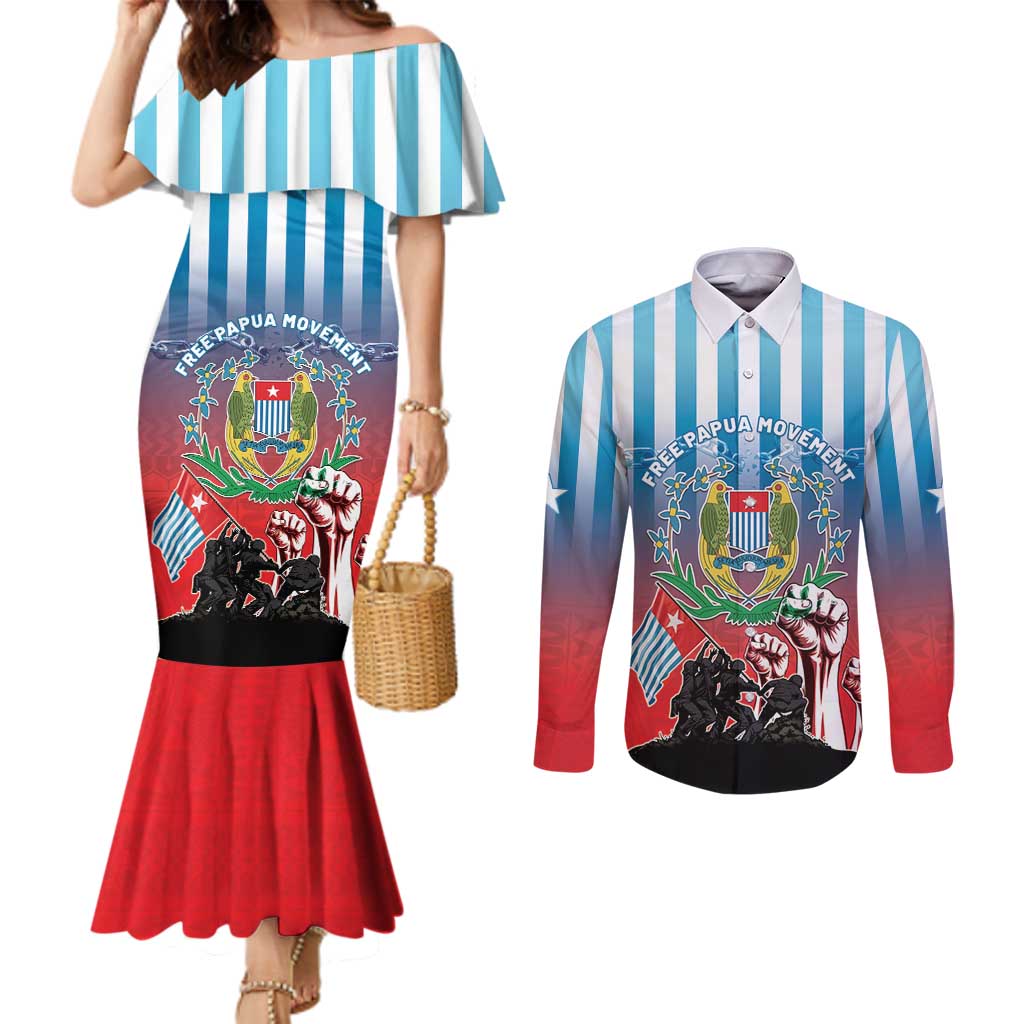 Personalised Free West Papua Couples Matching Mermaid Dress and Long Sleeve Button Shirt One People One Soul Unique Style - Polynesian Pride