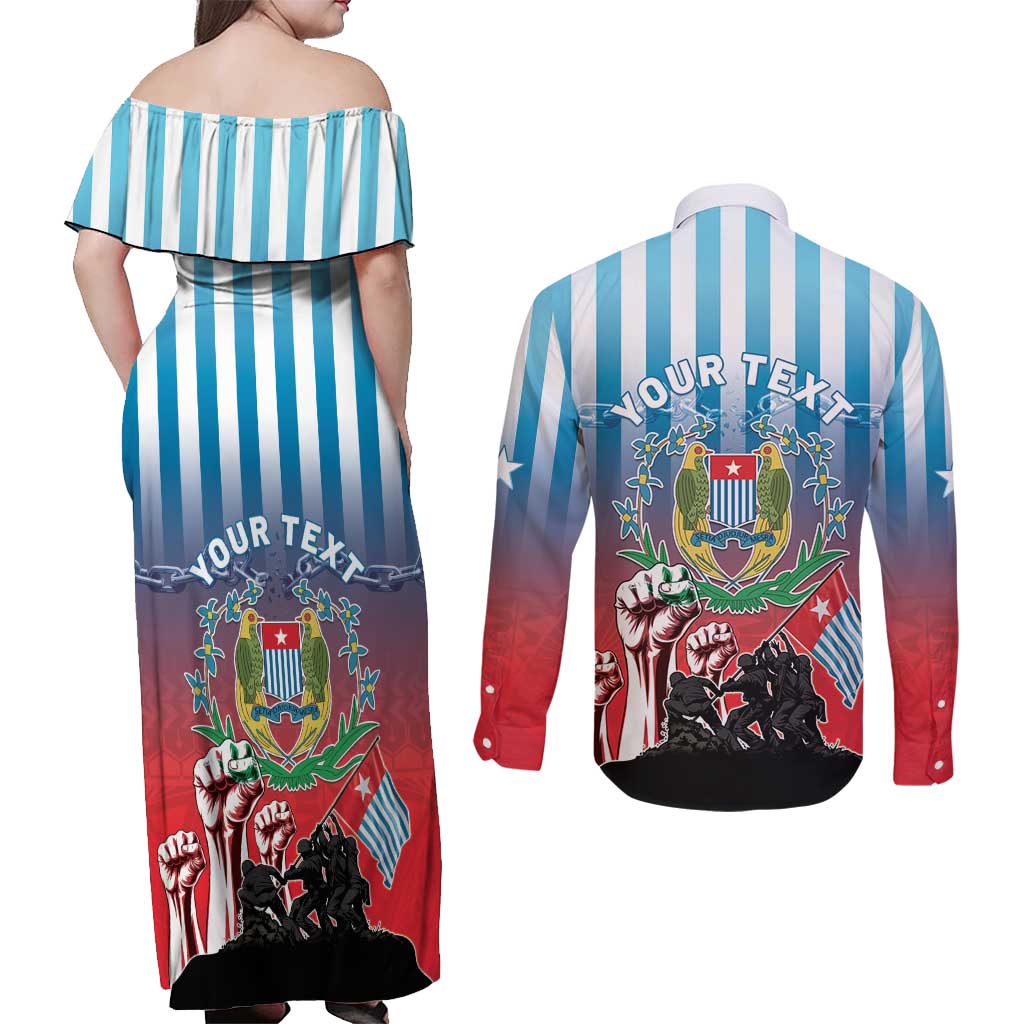 Personalised Free West Papua Couples Matching Off Shoulder Maxi Dress and Long Sleeve Button Shirt One People One Soul Unique Style - Polynesian Pride