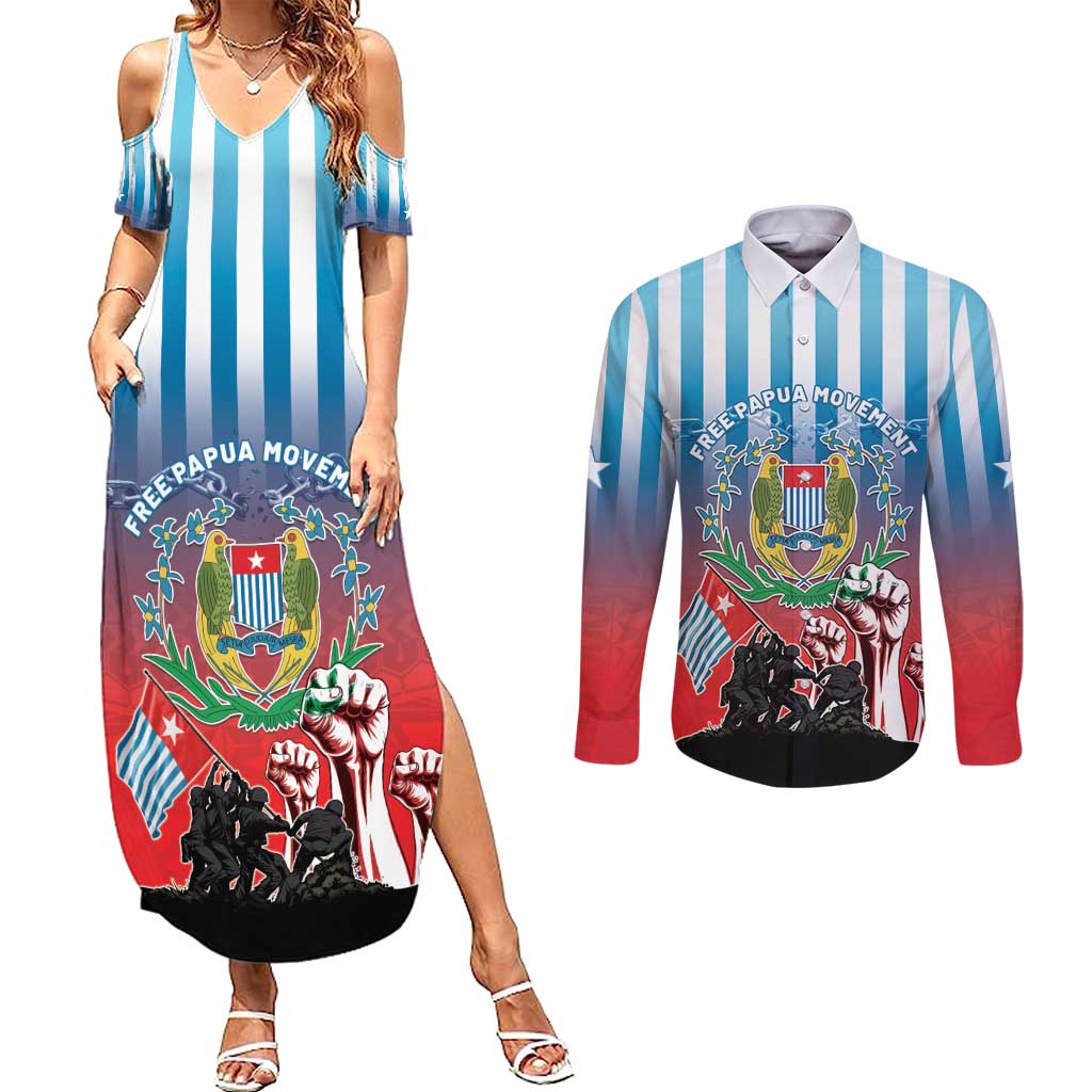 Personalised Free West Papua Couples Matching Summer Maxi Dress and Long Sleeve Button Shirt One People One Soul Unique Style LT05 Blue - Polynesian Pride