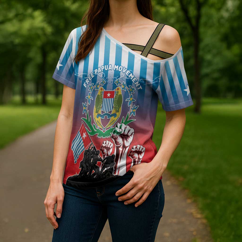 Personalised Free West Papua Cross Shoulder Shirt One People One Soul Unique Style - Polynesian Pride