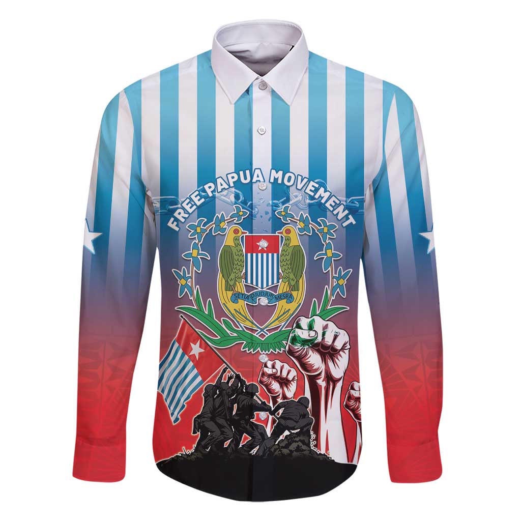 Personalised Free West Papua Family Matching Mermaid Dress and Hawaiian Shirt One People One Soul Unique Style LT05 Dad's Shirt - Long Sleeve Blue - Polynesian Pride