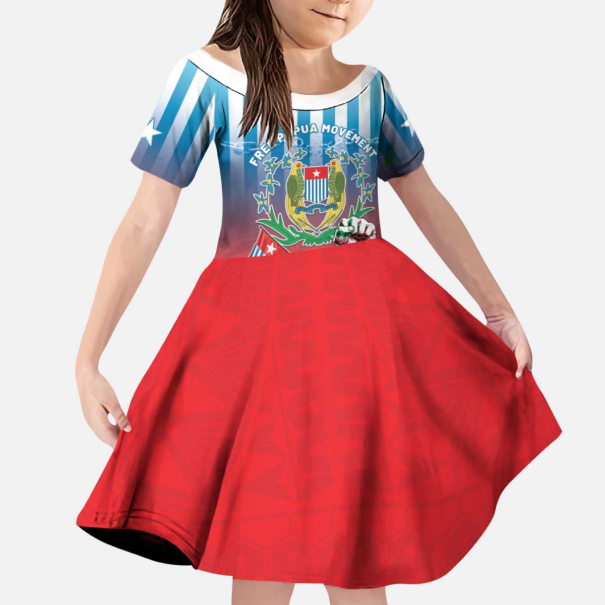 Personalised Free West Papua Kid Short Sleeve Dress One People One Soul Unique Style - Polynesian Pride