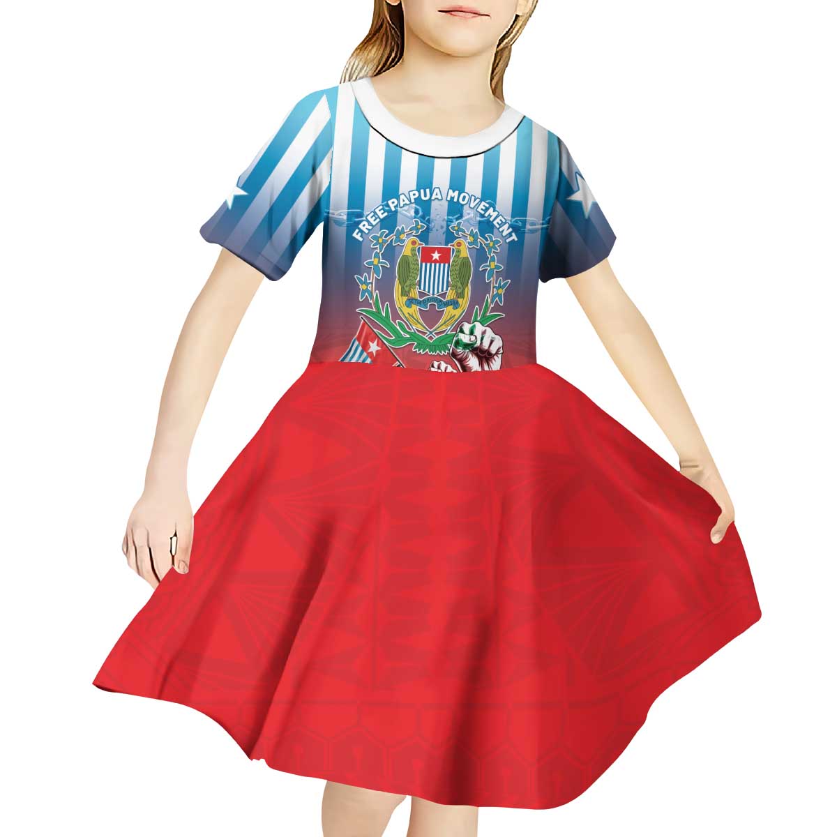 Personalised Free West Papua Kid Short Sleeve Dress One People One Soul Unique Style - Polynesian Pride