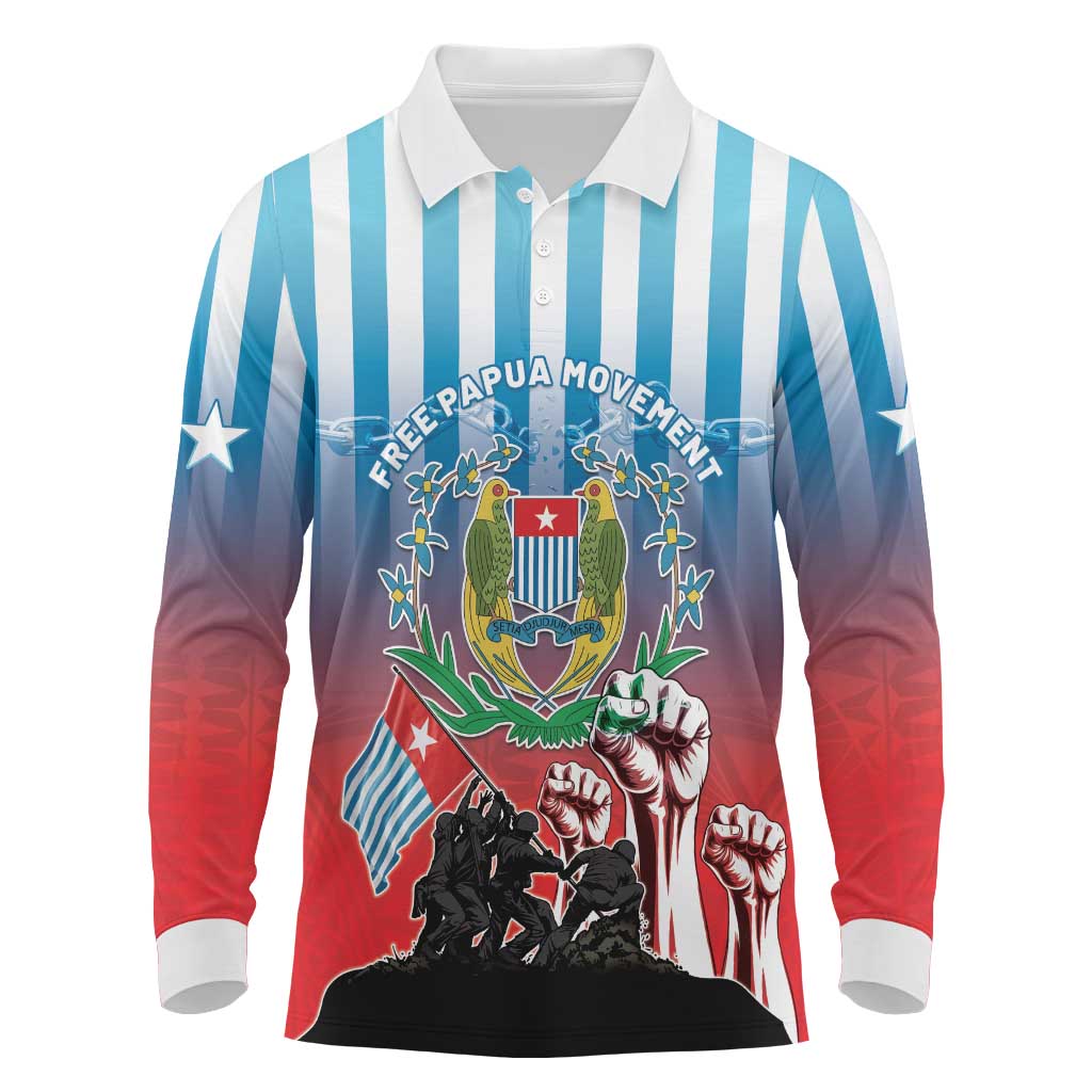 Personalised Free West Papua Long Sleeve Polo Shirt One People One Soul Unique Style - Polynesian Pride