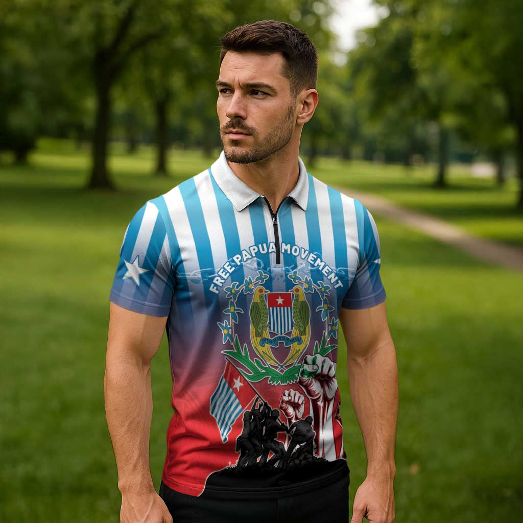 Personalised Free West Papua Zipper Polo Shirt One People One Soul Unique Style - Polynesian Pride
