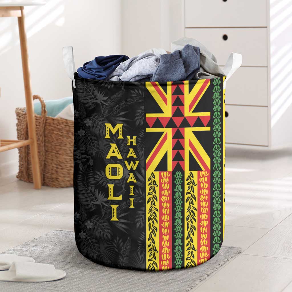 Hawaii Maoli Spirit Laundry Basket Kakau Pattern With Flower Lei - Polynesian Pride
