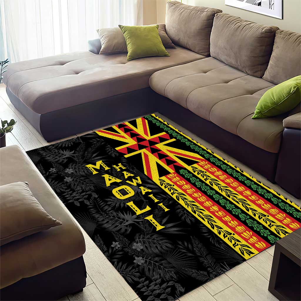 Hawaii Maoli Spirit Area Rug Kakau Pattern With Flower Lei - Polynesian Pride