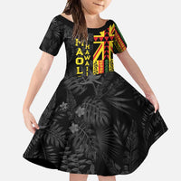 Hawaii Maoli Spirit Family Matching Mermaid Dress and Hawaiian Shirt Kakau Pattern With Flower Lei LT05 Daughter's Dress Black - Polynesian Pride
