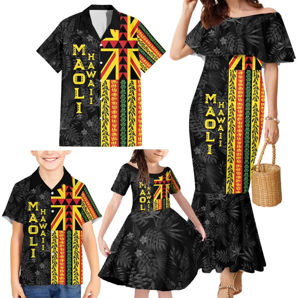Hawaii Maoli Spirit Family Matching Mermaid Dress and Hawaiian Shirt Kakau Pattern With Flower Lei - Polynesian Pride