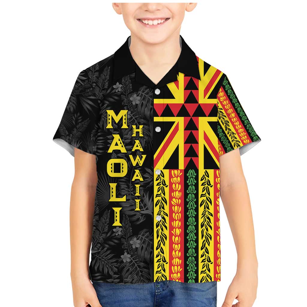 Hawaii Maoli Spirit Family Matching Mermaid Dress and Hawaiian Shirt Kakau Pattern With Flower Lei LT05 Son's Shirt Black - Polynesian Pride
