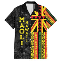 Hawaii Maoli Spirit Family Matching Off Shoulder Maxi Dress and Hawaiian Shirt Kakau Pattern With Flower Lei LT05 Dad's Shirt - Short Sleeve Black - Polynesian Pride