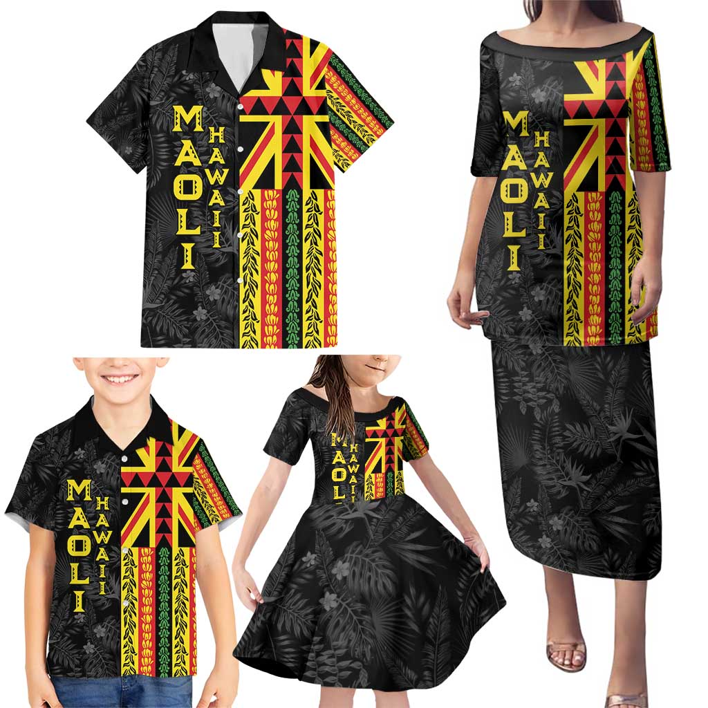 Hawaii Maoli Spirit Family Matching Puletasi and Hawaiian Shirt Kakau Pattern With Flower Lei LT05 - Polynesian Pride