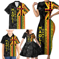 Hawaii Maoli Spirit Family Matching Short Sleeve Bodycon Dress and Hawaiian Shirt Kakau Pattern With Flower Lei LT05 - Polynesian Pride